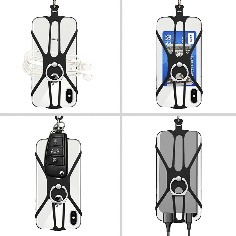 Tali gantungan ponsel silikon, dudukan telepon genggam gesper tali gantung lengan dapat dilepas leher kabel keamanan tali gantungan kunci
