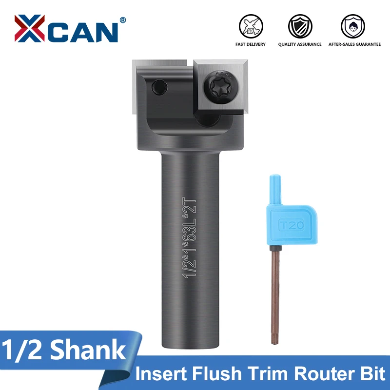 

XCAN CNC Spoilboard Surfacing Router Bit 1/2 Shank 1 Cutting Diameter Insert Carbide Flush Trim Milling Cutter Wood Planer Bit