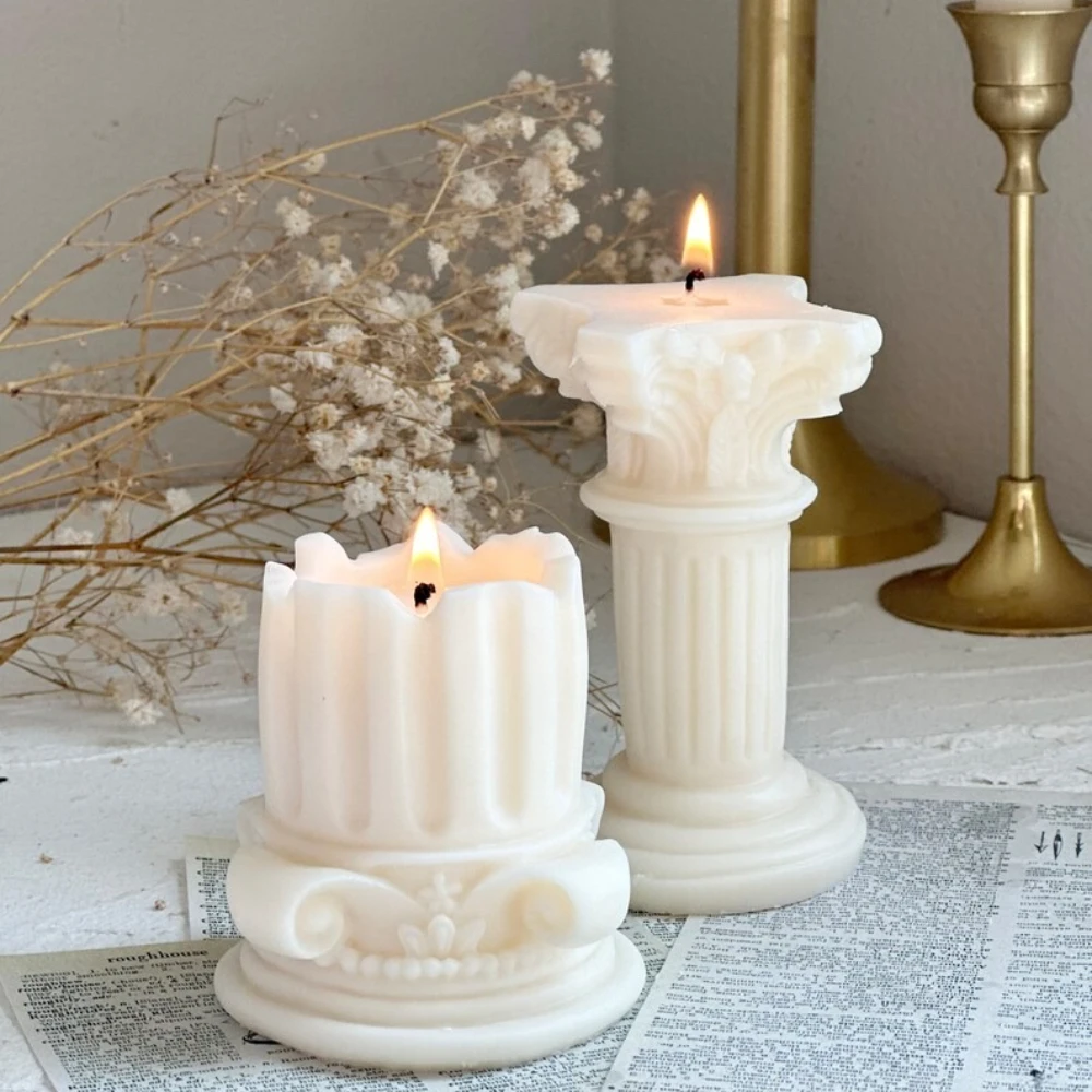 1-3Pcs/set Roman Column Silicone Candle Mold Relief Flower Pillar Gypsum Making Mould Artist Stripe Cylinder Wedding Decor Gifts
