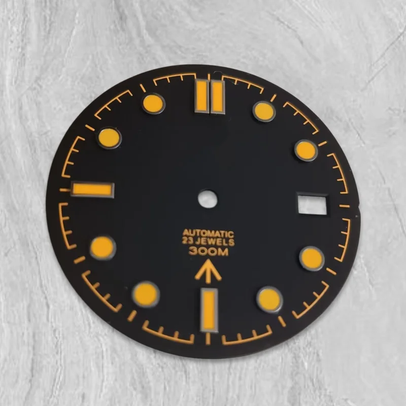 NH35 Dial 31mm S Dial, Yellow-Green Lume, Suitable for NH35 Movement, Vintage Silver S5 Sport Watch Dial Accessory