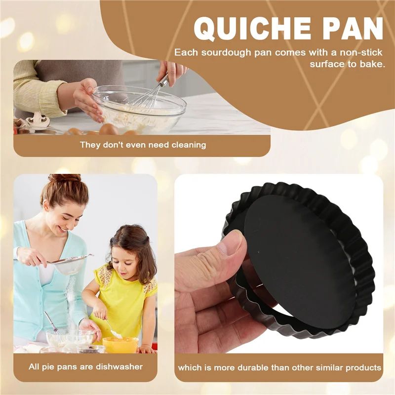 PORK-6er-Pack 5-Zoll-Mini-Törtchenformen mit abnehmbarem Boden, runde, antihaftbeschichtete Quiche-Pfanne, robuste geriffelte Seiten-Törtchenformen