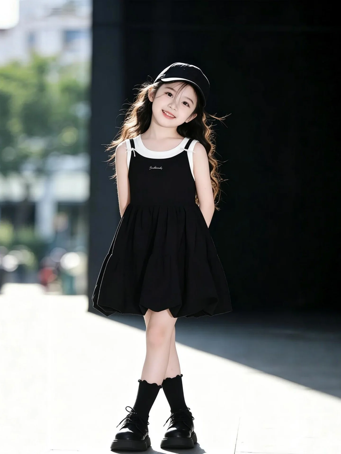 abito-nero-senza-spalline-per-bambine-moda-estiva-gonna-corta-a-vita-alta-tessuto-morbido-traspirante-delicato-sulla-pelle-vestito-a-trapezio