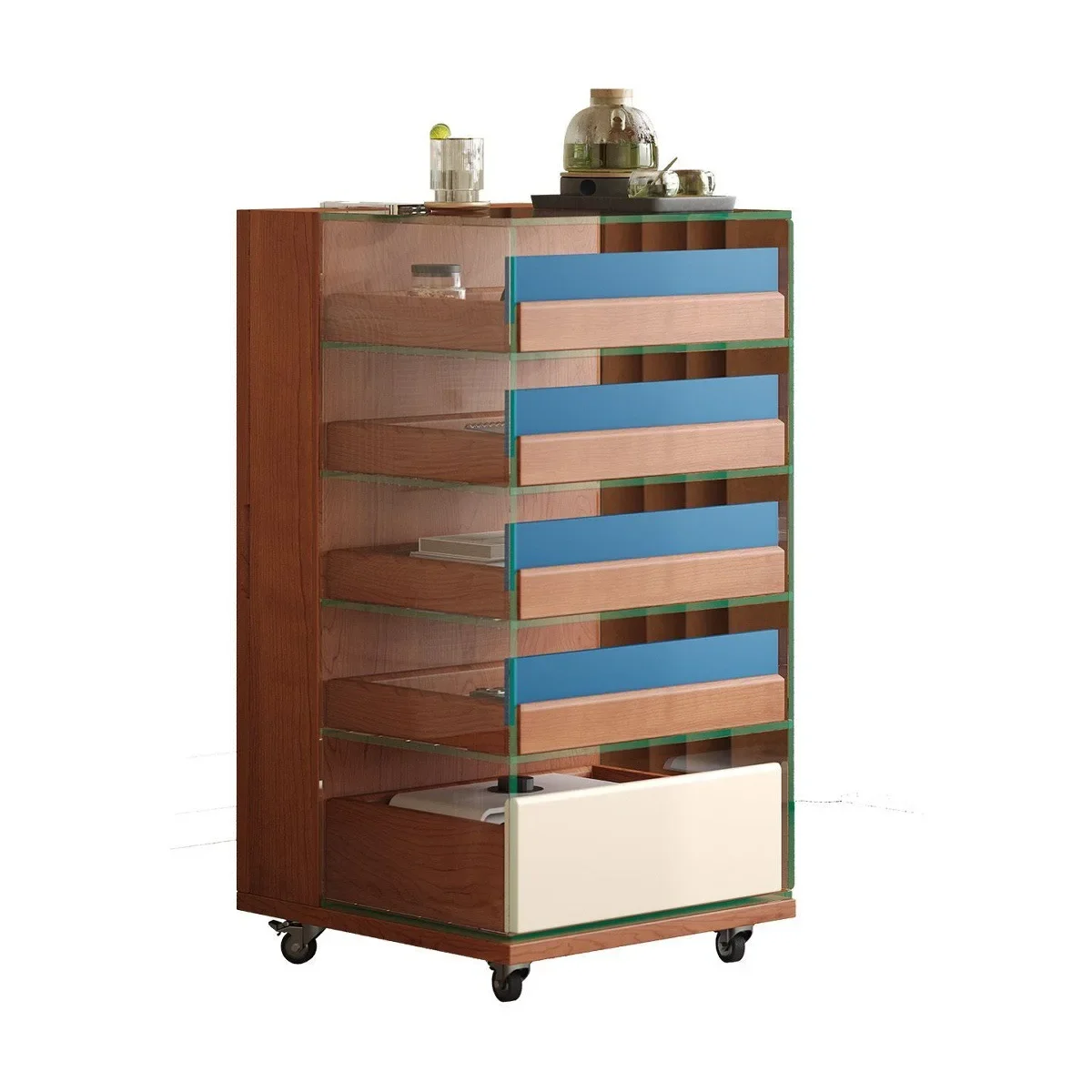 DSA modern simple light luxury glass square edge storage integrated multi-layer cabinet removable storage tea table