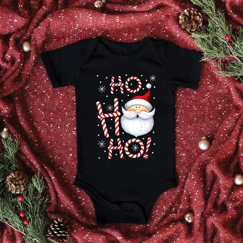 HO HO HO Funny Christmas Santa Claus Print Newborn Bodysuits Baby Clothes Xmas Party Gift Boys Girls Short Sleeve Jumpsuit Outfi