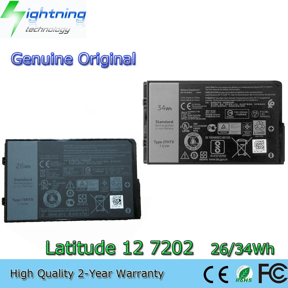 New Genuine Original 7XNTR 7.4V 26Wh Laptop Battery for Dell Latitude 7202 7212 Rugged Extreme Tablet J7HTX 34Wh