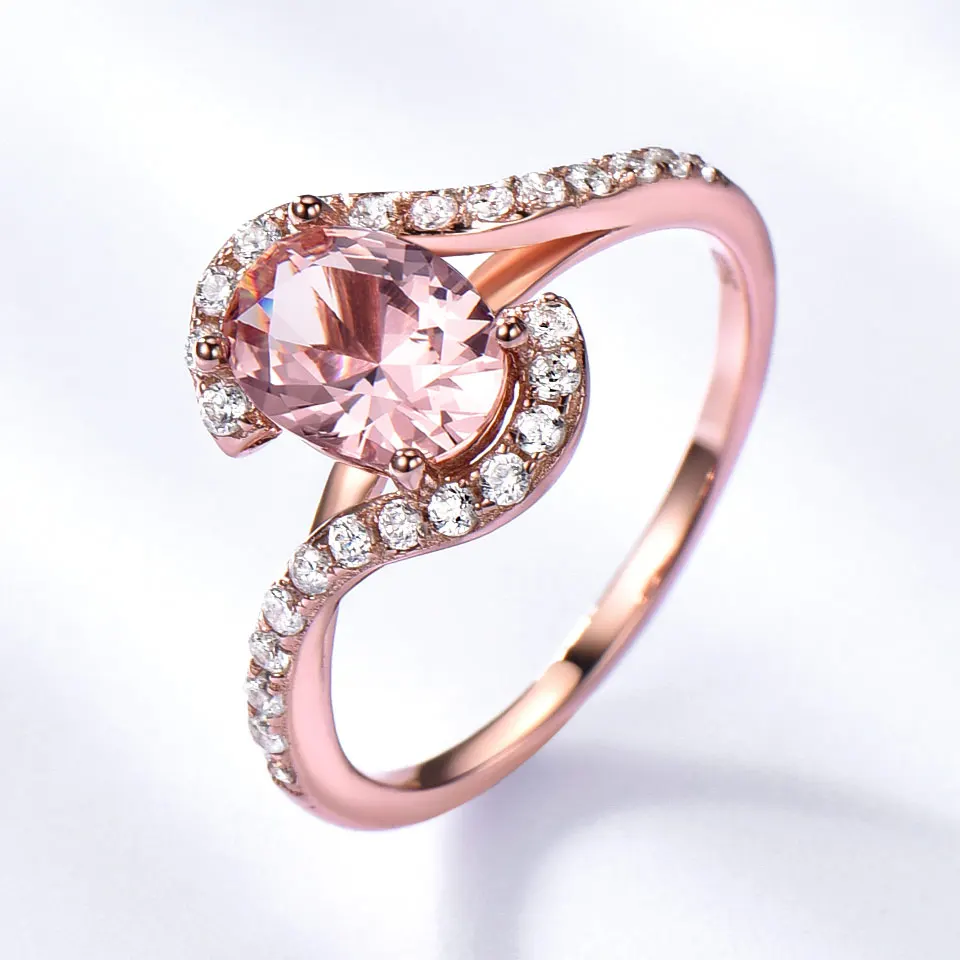 

Nano Morganite Ring Rose Gold Ring for Women Oval 6*8mm Rings Valentine's Day Gift 925 Silver Ring