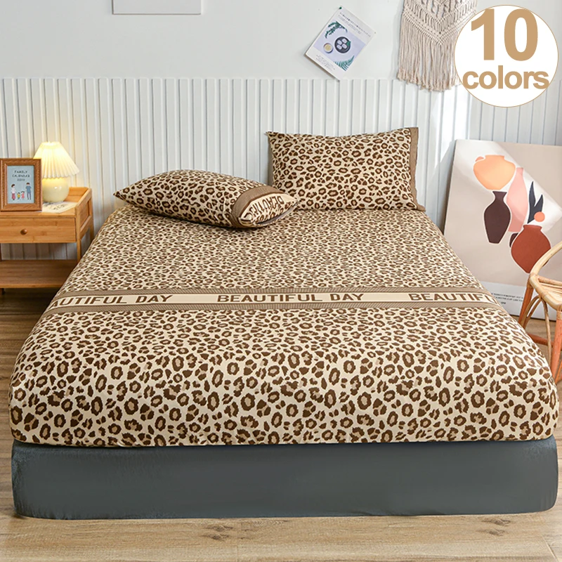 Wild Elegance: Leopard Print Brushed Polyester Bed Fitted Sheet - Comfort,Bring a Bold Statement to Your Bedroom Decor