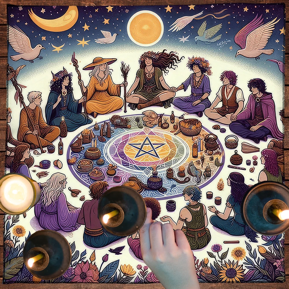 Mystical Circle Ritual Tarot Tablecloth Mystical Astrology Sacred Geometry Altar Cloth For Witchcraft Divination  Cloth Tarot Ma