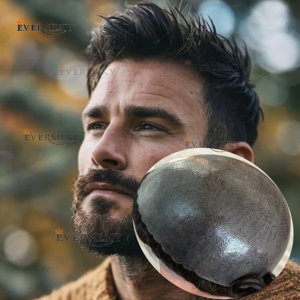 

Natural Hairline Brown Grey 1B10 1B80 Men Toupee Super Durable Thin Skin Male Wigs Human Hair Full PU Microskin Cheapest Prosthe