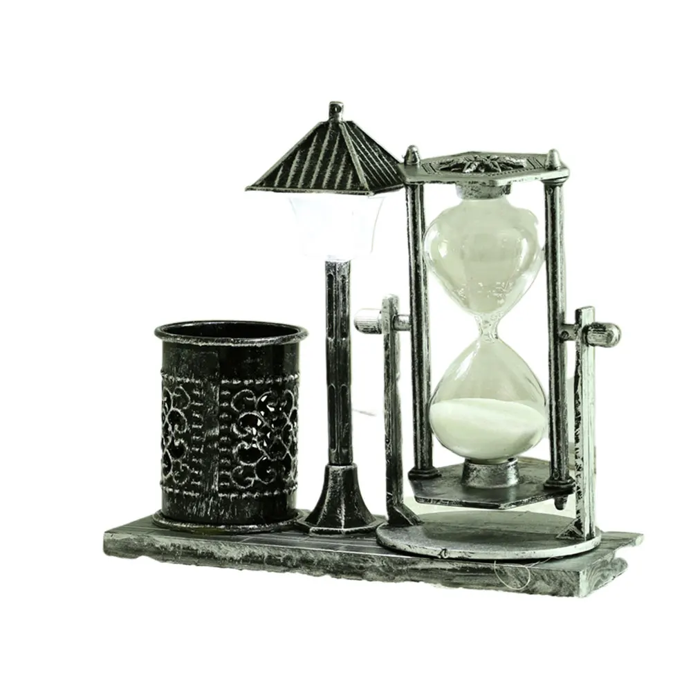 

Clock Pen Holder Silver Retro Desk Lamp Creative Organizer Craft Ornament Iron Plastic Home Decor Craft Ornament