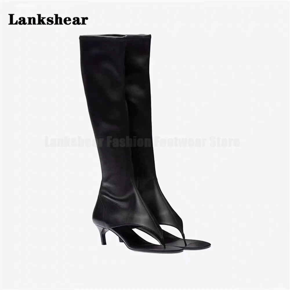 Summer Black Pinch Open Toe Roman Sandals Women Cat Heel 5Cm White Boots Women's High Heels Stiletto Elastic Boots High Booties