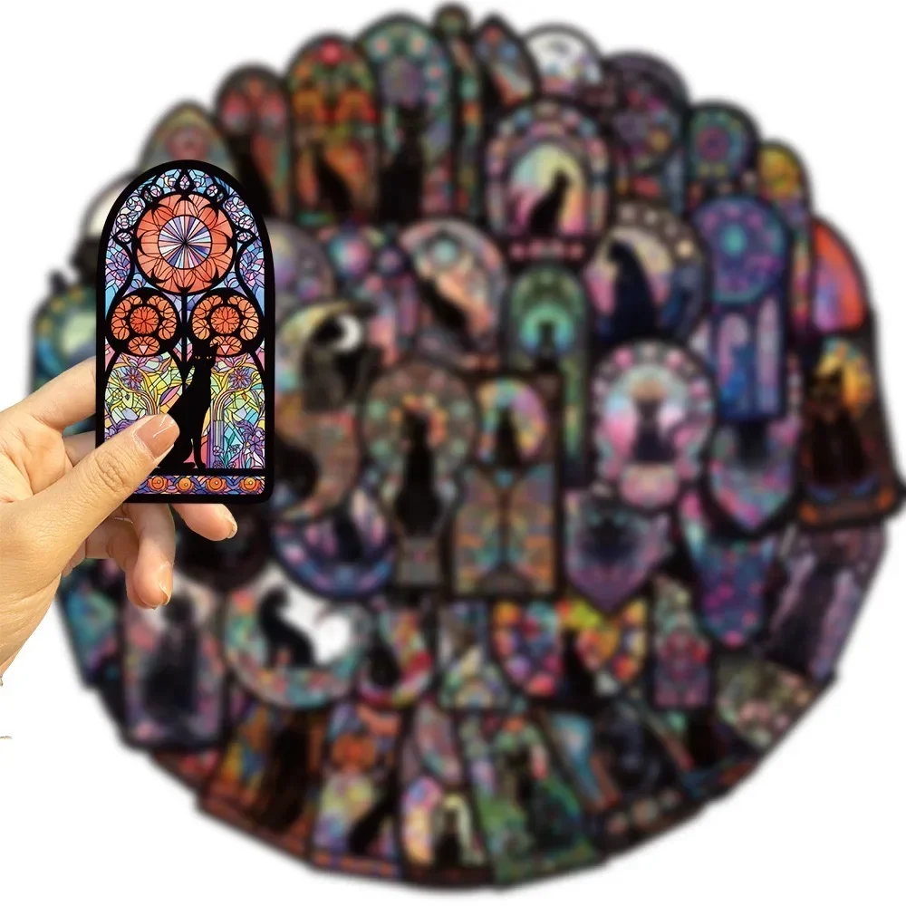 สติกเกอร์แมวดำสไตล์โกธิค 50 ชิ้น ลายพระจันทร์ สำหรับตกแต่งฮาโลวีน ไพ่ทาโรต์ ของเล่น สมุดภาพ ขวด โทรศัพท์ กระเป๋าเดินทาง รถยนต์