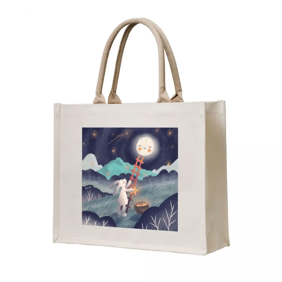 

Momo Bunny and the Moon Tote Bag cute tote bag Eco bag custom bags