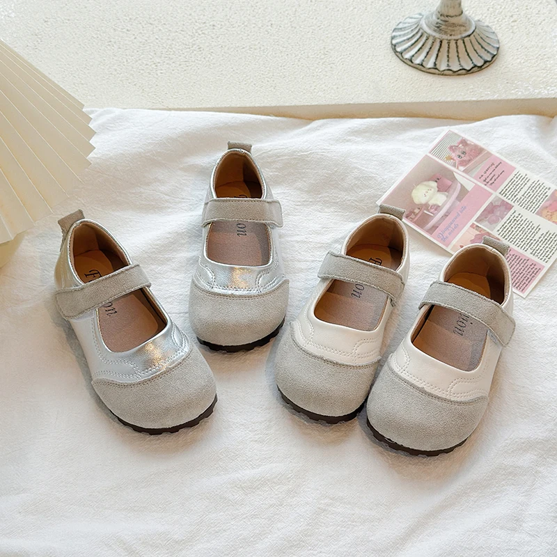 

Girls' Mary Jane Flats Suede PU Leather Patchwork Hook & Loop Strap Comfortable Casual Shoes for Kids 2025 Autumn Fashion 26-37