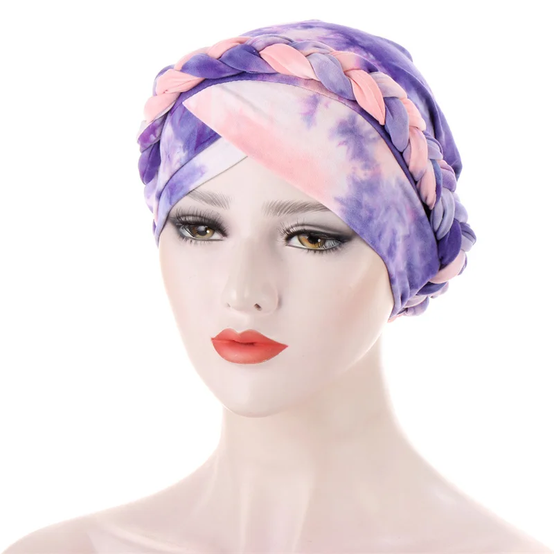 Velour Muslim Women Braid Hijab Turban Chemo Stretch Cap Hair Loss Hat Head Wrap Islamic Bonnet Headwear Beanie Cover