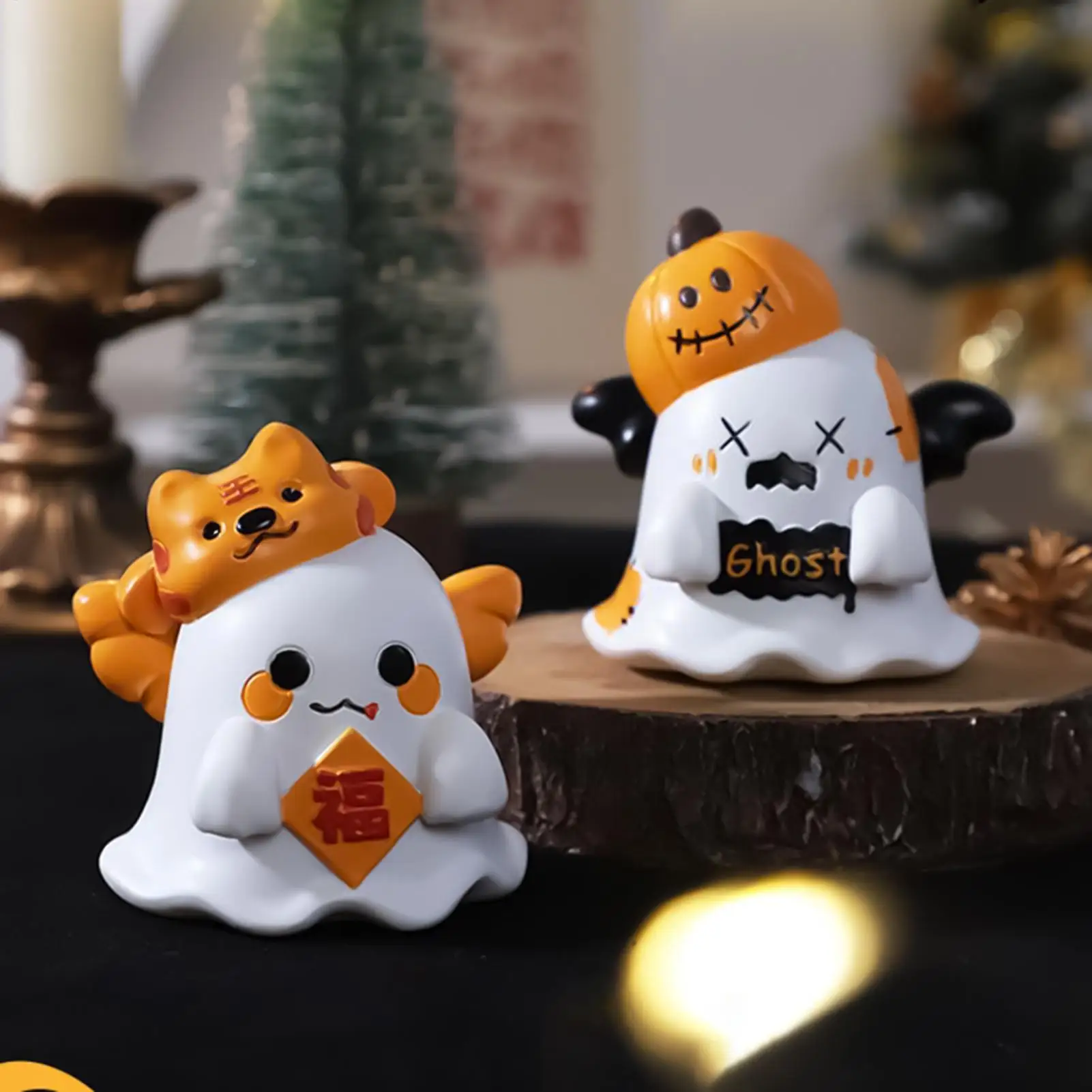 

Ghost Figurines Cute Small Halloween Sculpture Cute Resin Decorative Figurine Ornament For Display Cabinet Bedroom Living Room