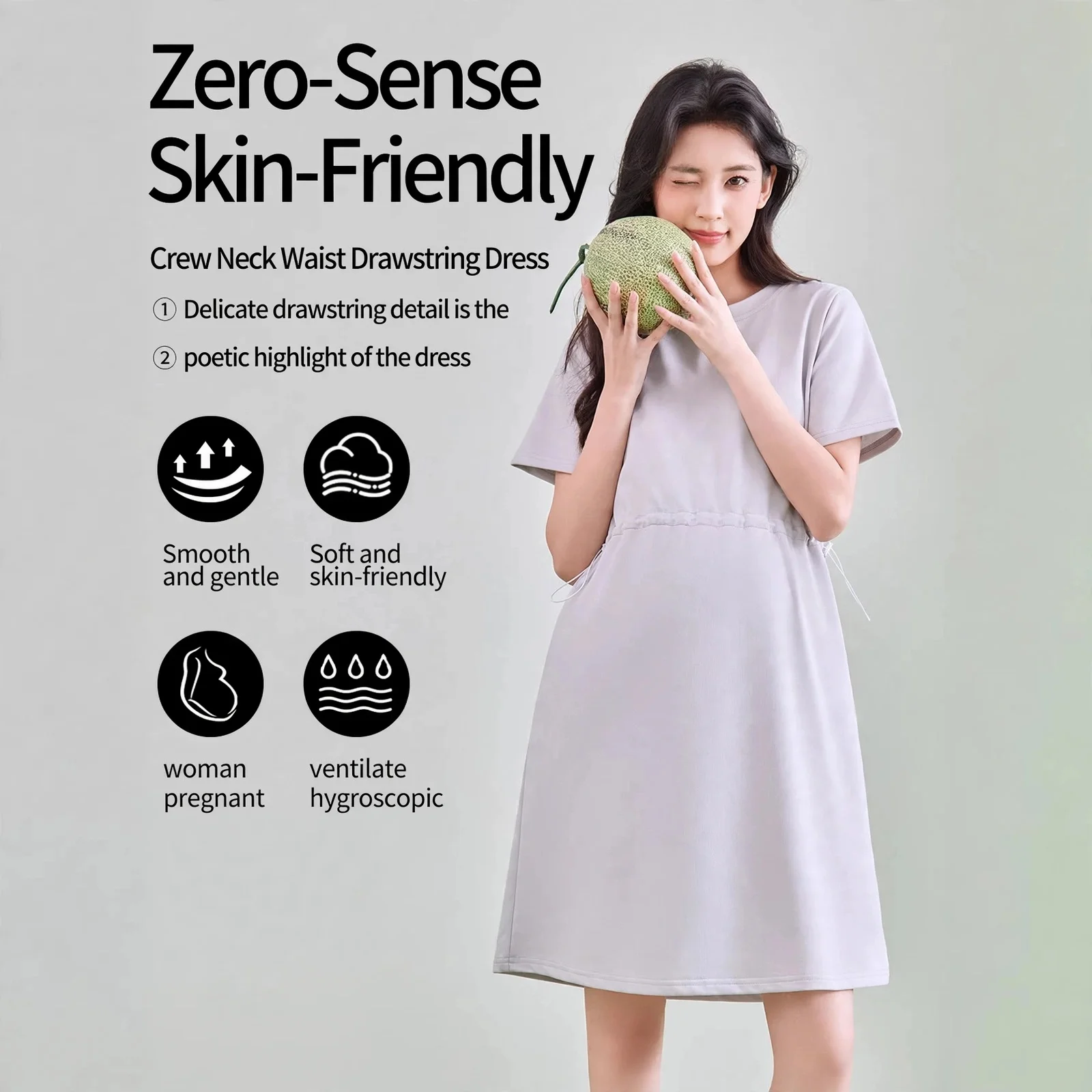 Maternity Dress Cotton Round Neck Solid Color Raglan Sleeve Loose Fit Long Dress Spring Summer Pregnancy Clothing Comfortable Ca