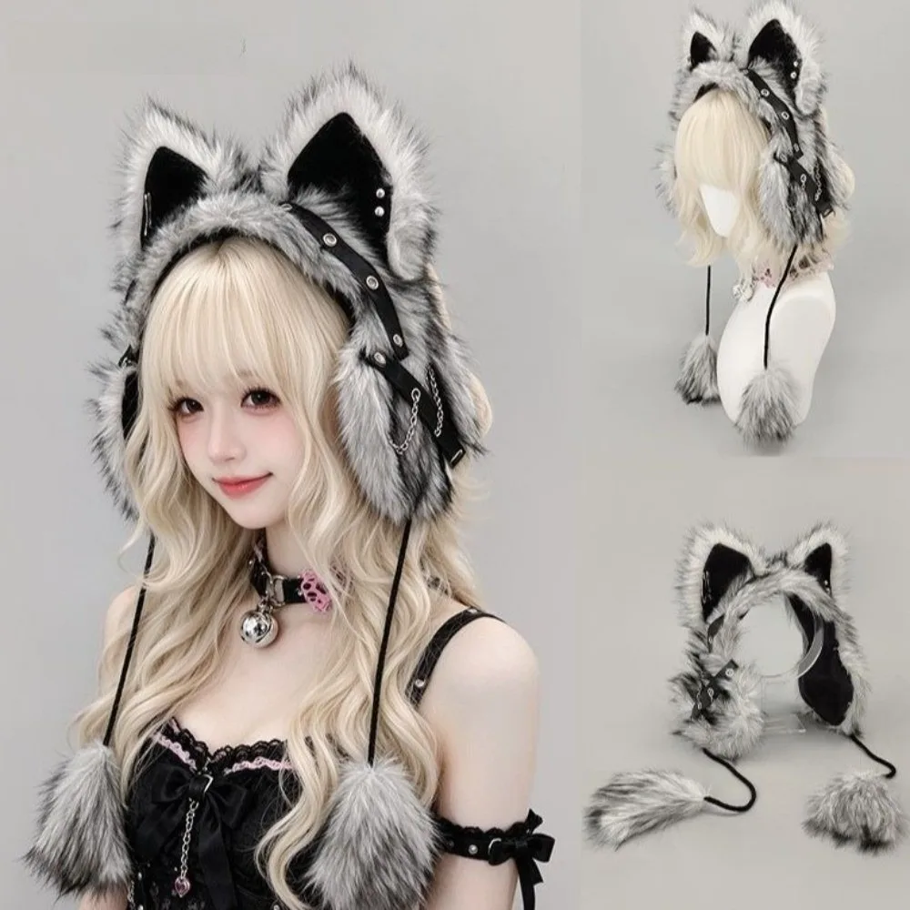 Kawaii Y2K Gothic Cat Ear Earmuffs Cosplay Wind-proof Fluffy Earmuffs Thick Warm Headwear Ear Covers Girls