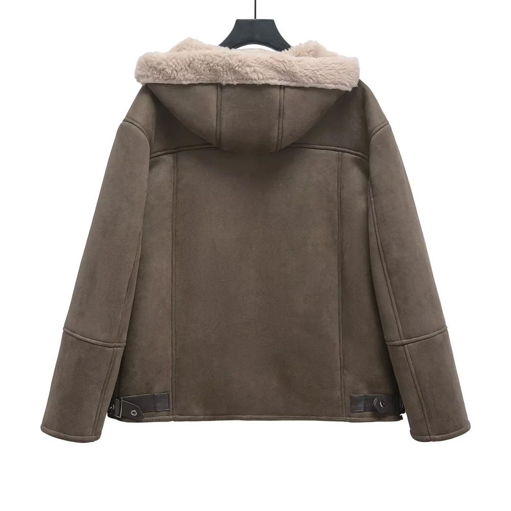 เสื้อแจ็คเก็ตมีฮู้ดสองชั้นสไตล์ฝรั่งเศสสำหรับผู้หญิงรุ่นใหม่ประจำฤดูใบไม้ร่วงและฤดูหนาว