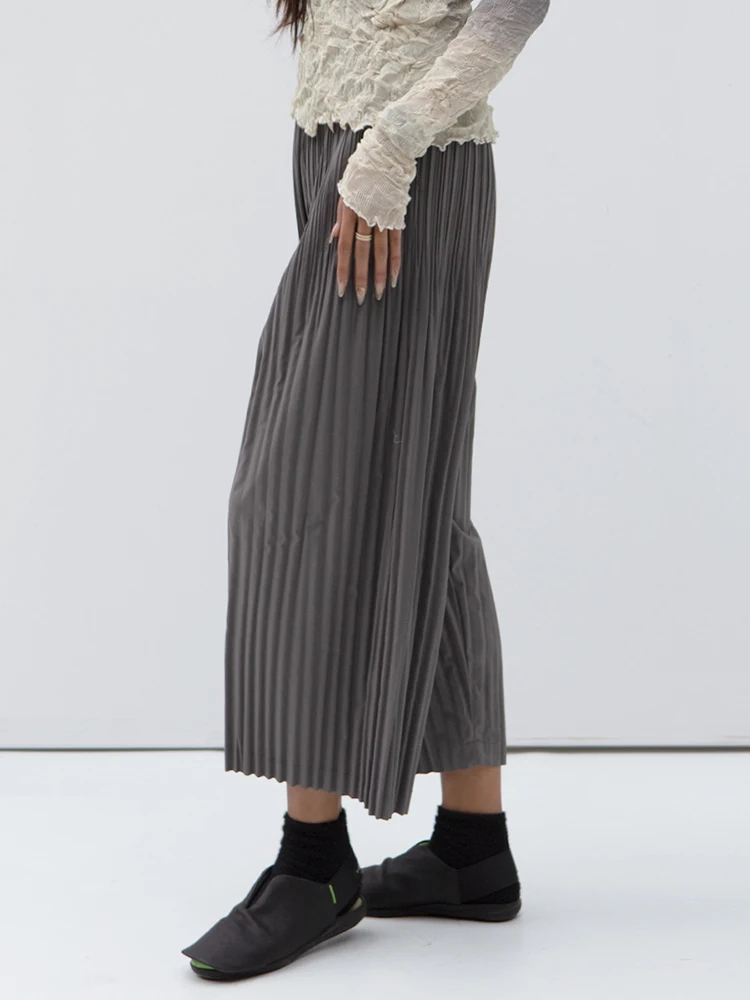 GVUW Pleated Wide Leg Pants Women Fashion Elastic Waist Solid Color Loose Vintage Style Versatile New 2024 Trousers 17G6108