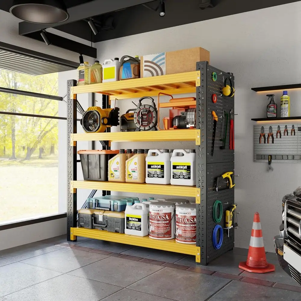 48 Wide Heavy-Duty 4-Tier Adjustable Metal Shelving System for Garage, Workshop, and Storage