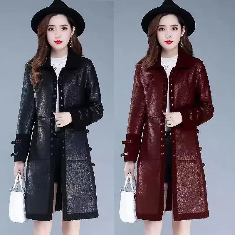 Leather Jacket For Women With Thickened Velvet New Autumn And Winter Long Fur Integrated Slimming And Stylish Female's jacket