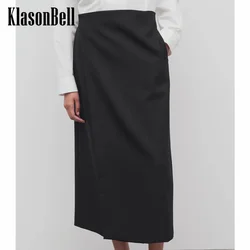 9.7 KlasonBell Women's 2024 Autumn New Wool Blend Black All-matches Long Skirt Elegant High Waist Split Straight Skirt