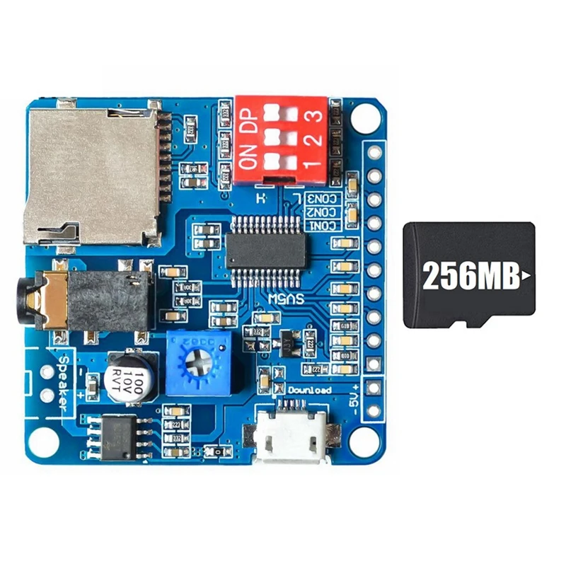 Spraakafspeelmodule Mp3 Spelermodule + Geheugenkaart Uart I/O Trigger Klasse D Versterkerbord 5W DY-SV5W