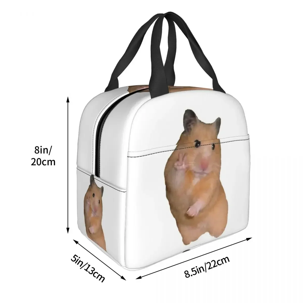 Peace Sign Hamster Insulated Lunch Bags Leakproof Picnic Bags Thermal Cooler Lunch Box Lunch Tote for Woman Work Kids School