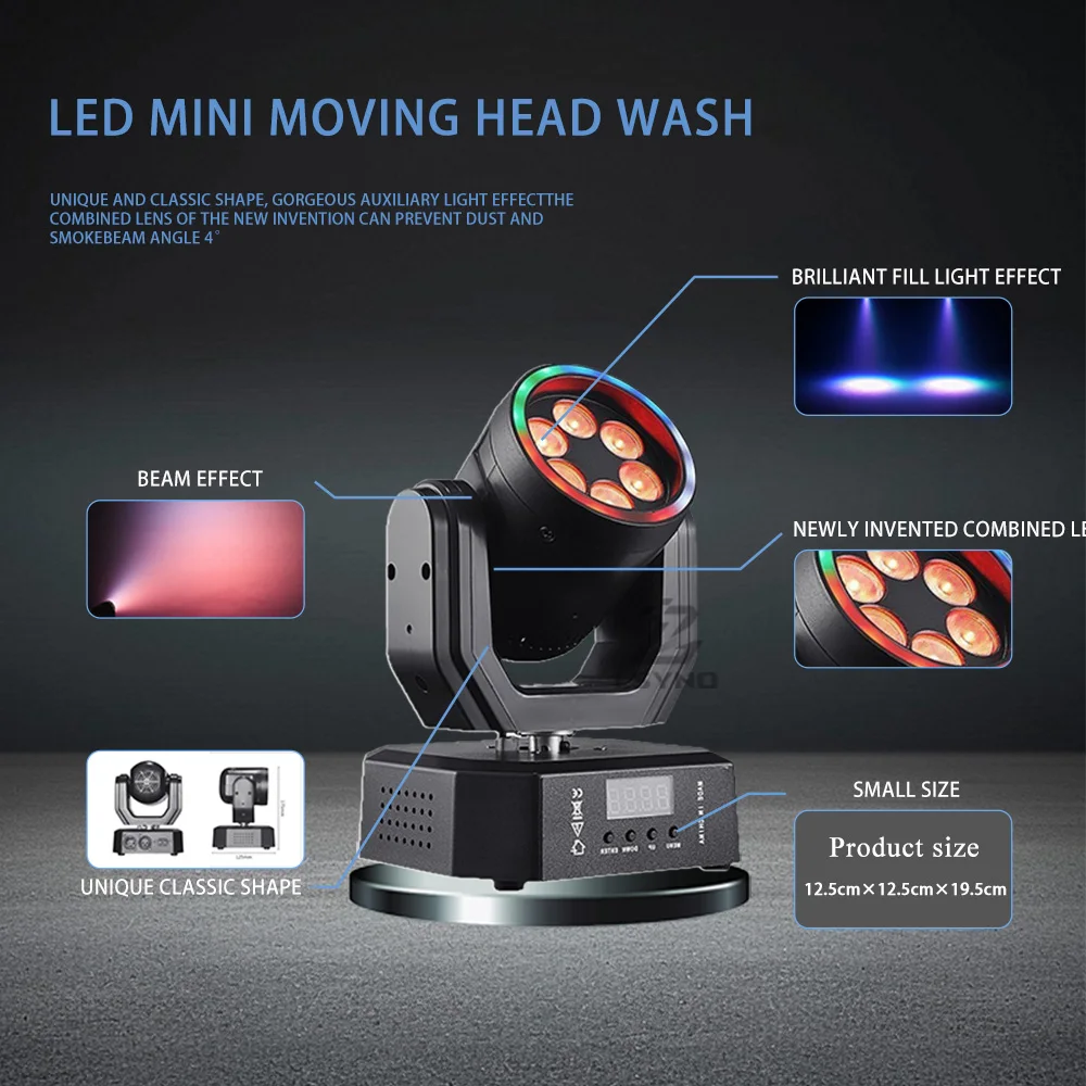 30W Mini Moving Head Wash Light Remote Control DJ Mobile DMX512 Rotating Disco Party Lights RGBW Stage For Home Club Event Dance