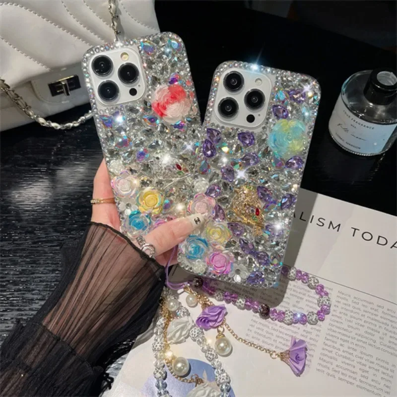 Luxury Diamond Singing Birds and Fragrant Flowers Rhinestone Case For iphone 15Pro 14Plus 13 12 11Pro MAX XSMAX XR 16 PLUS Cover