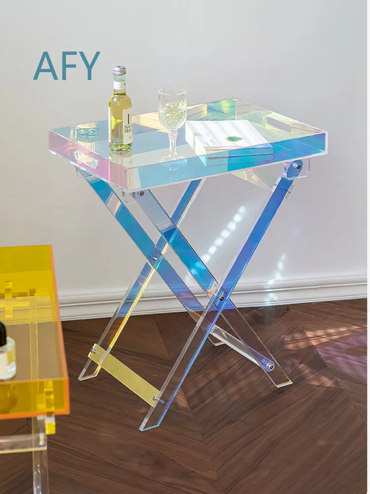 Luxury Acrylic Folding Table for Modern Coffee Tables Living Room Sofa Side Auxiliary Table for Nordic Outdoor Furniture