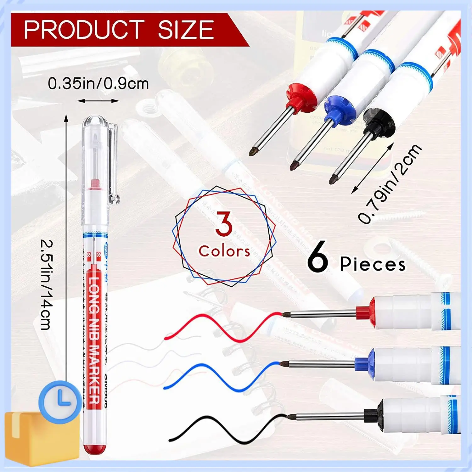 Popular 6Pcs Long Head Deep Hole Marker Multifunction Long Nosed Marker Deep Drill Hole Carpenter Mark Waterproof Marker Pen