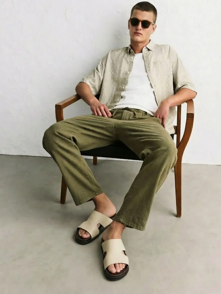 Mens Genuine Leather Slippers 2026 New Summer Outside Open Toe Platform Shoes Hollow Out Breathable Fashion Cowskin Slides Male