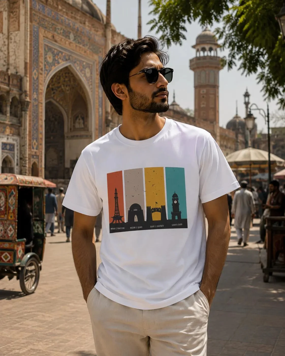Pakistan City Landmarks Monuments Unisex Cultural Travel T-Shirt Desi Casual Trendy Colorful Smart Fashion | Young Boys Men Gift