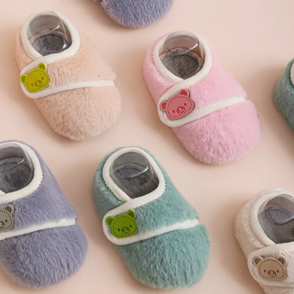 Soft Sole Infant Plush Floor Shoes Warm Bear Anti-slip Walking Shoes Touch Fastener Comfortable Kids First Walkers Home