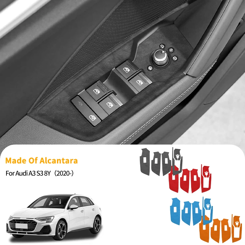 

For Audi A3 S3 8Y (2020-) Car Window Control Panel Button Trim Sticker Anti Scratch Auto Interior Accessories Made of Alcantara
