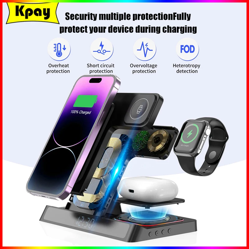 

4 в 1 Складная док-станция для быстрой зарядки для IPhone 14 13 12 11 Samsung Apple Watch Airpods Pro iWatch Беспроводная зарядная подставка