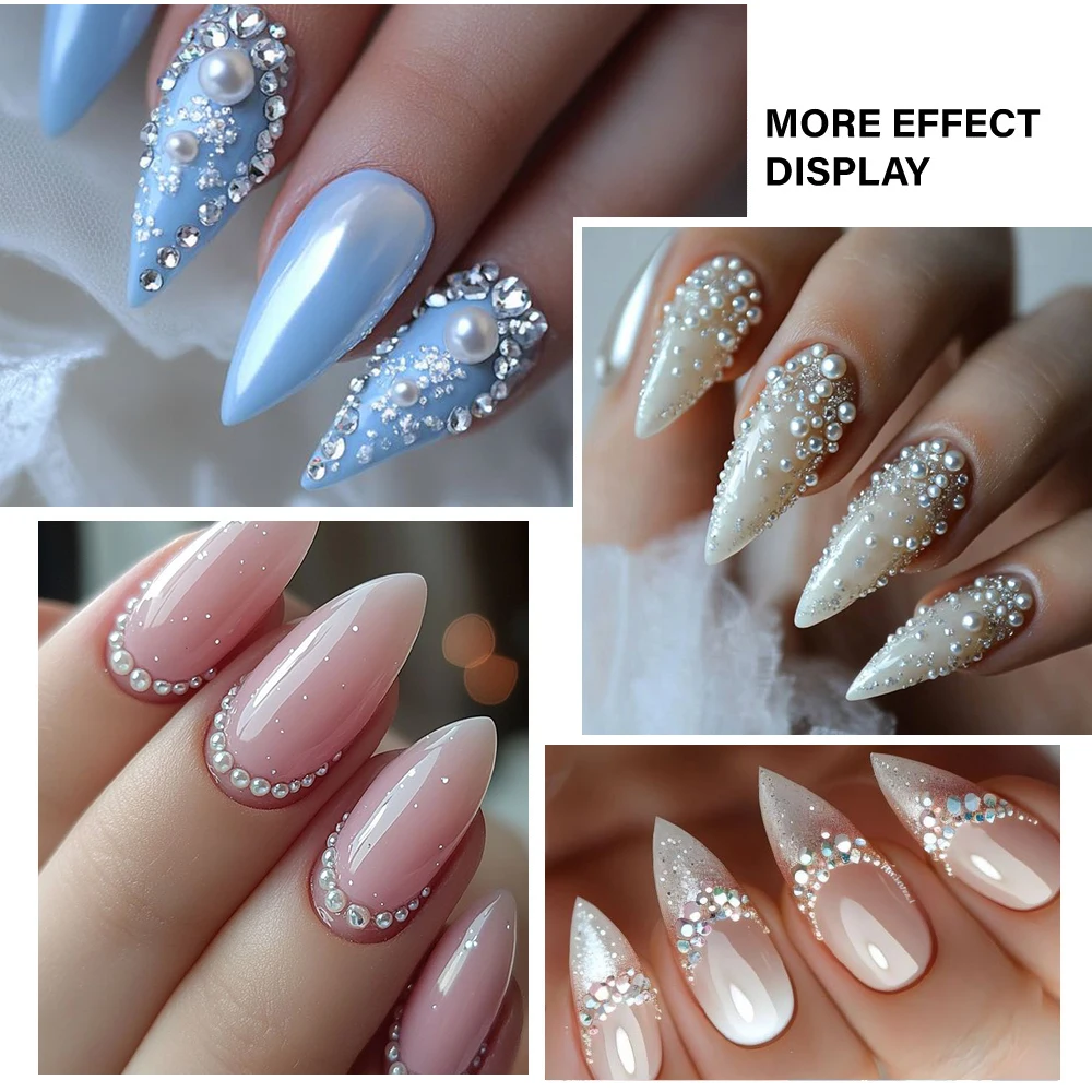 12 Griglia (1,7-5 mm) 3D Perle bianche semicircolari Ciondoli per unghie 1.6-3,7 mm Vetro con retro piatto Rotondo Strass per unghie Gemme per unghie lucide per manicure