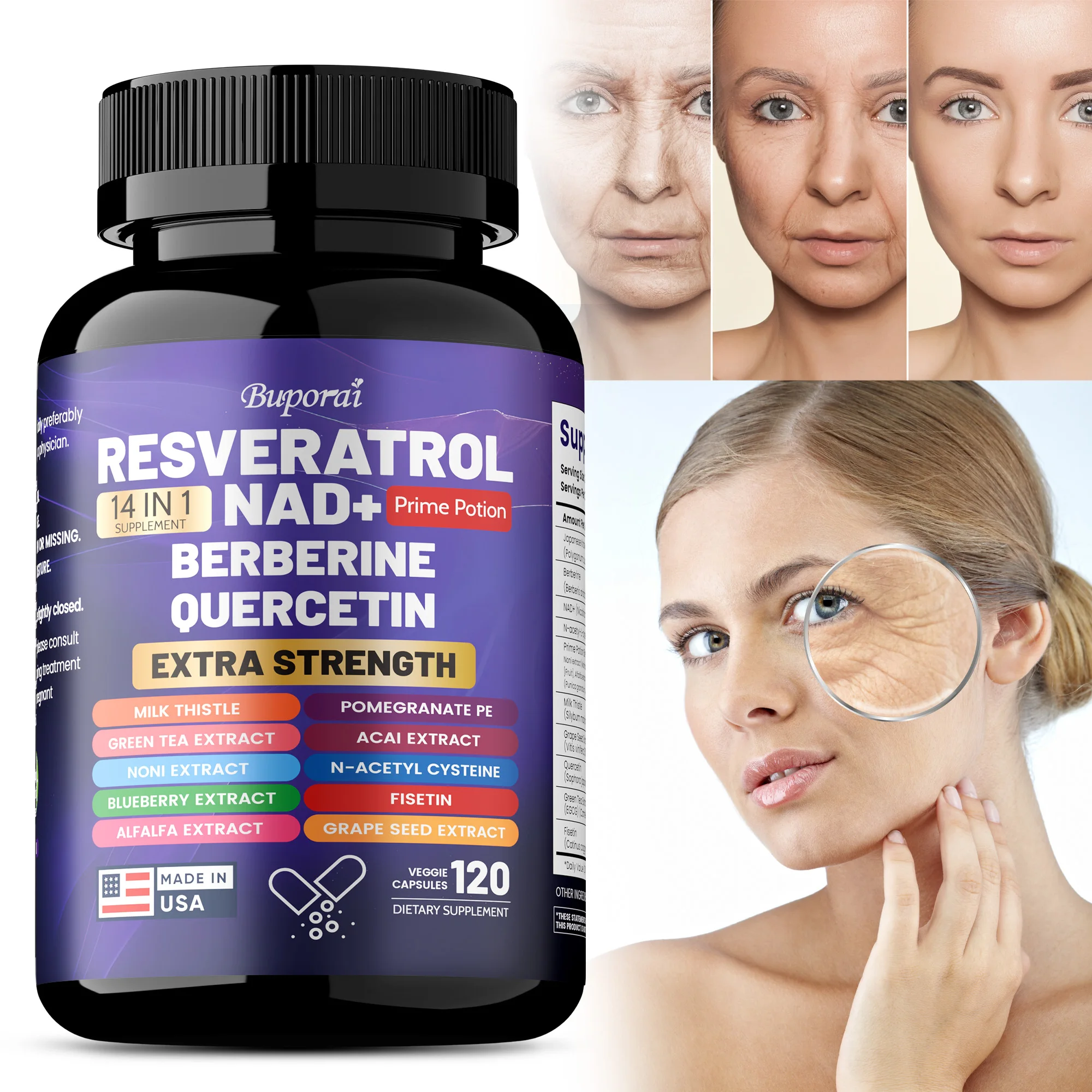 

Resveratrol Nad + Berberine Quercetin - Antioxidant and Anti-aging,Support Cell Health,Promote Heart and Skin Health,Metabolism