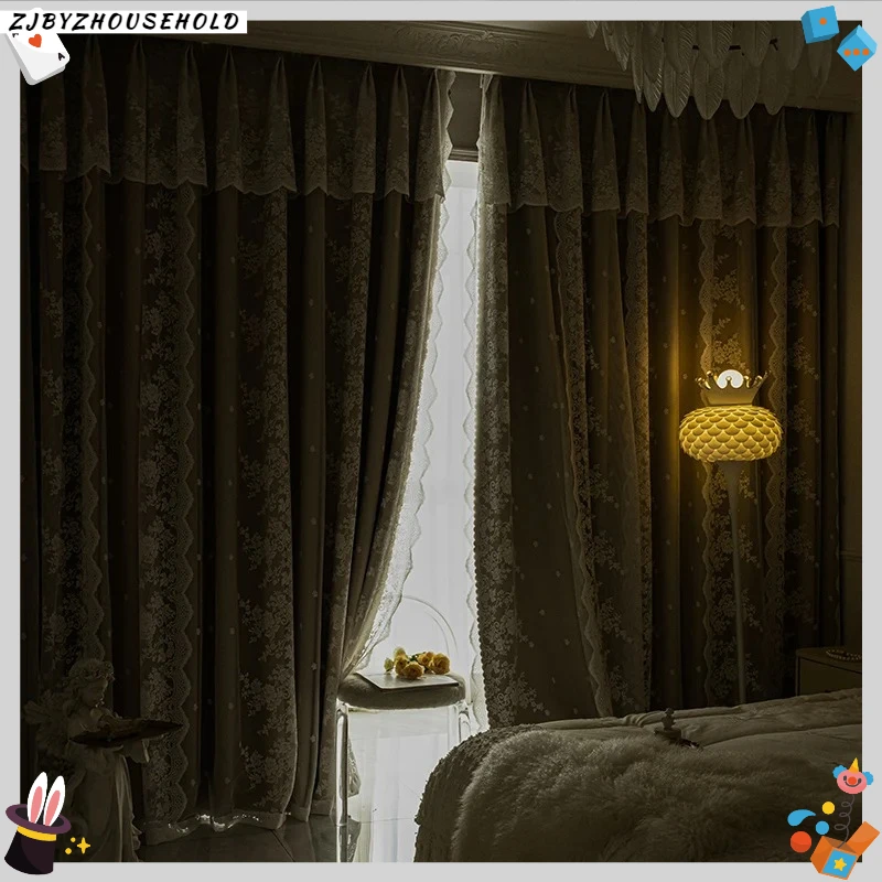 

Creamy Wind High Blackout Cloth Yarn Integrated with Decorative Head Custom Made Curtain for Living Room Bedroom Elegant Drapes