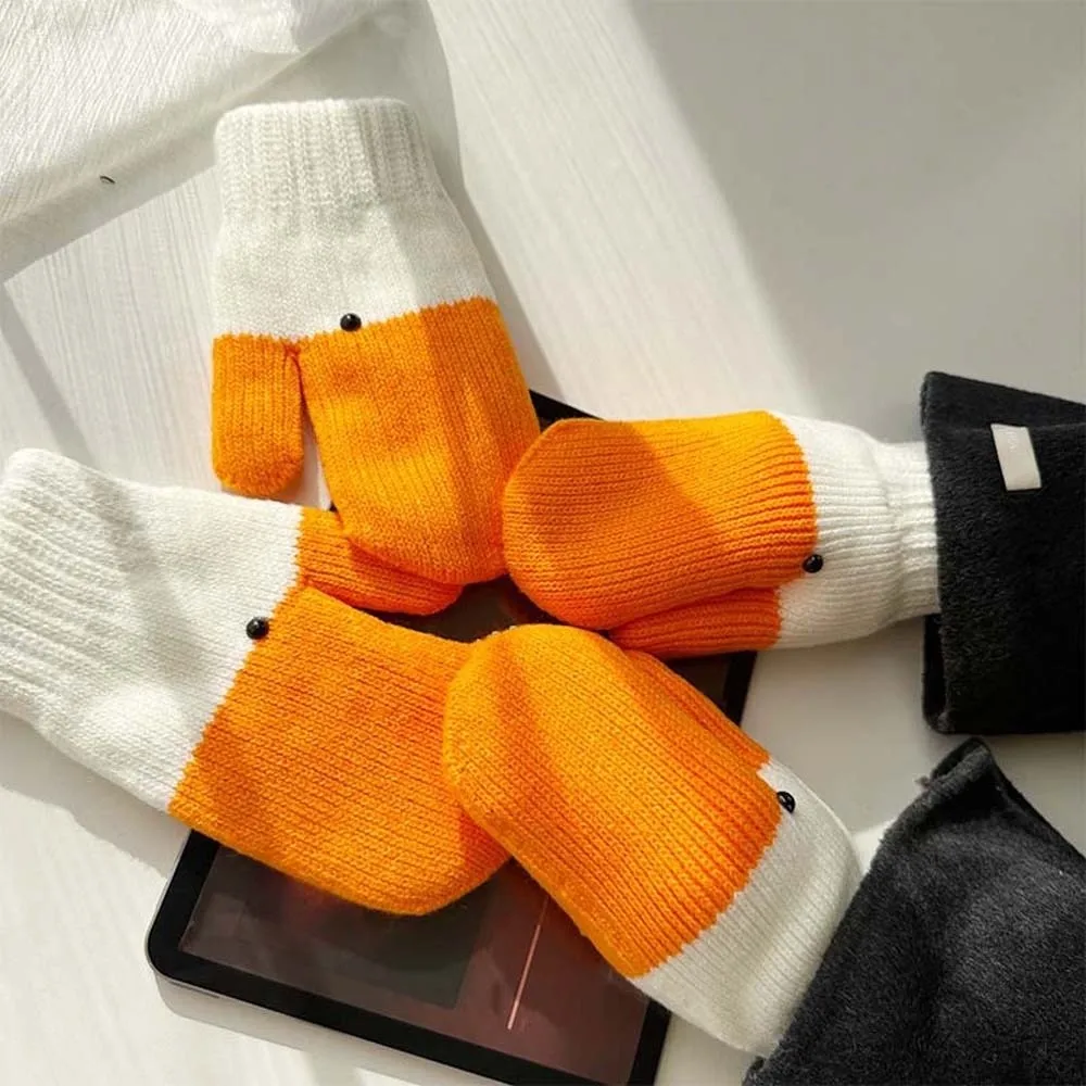 لطيف البرتقال الكرتون أوزة قفازات يندبروف البوليستر الشتاء قفازات محبوكة دفئا سميكة مكافحة البرد القفازات في الهواء الطلق #1