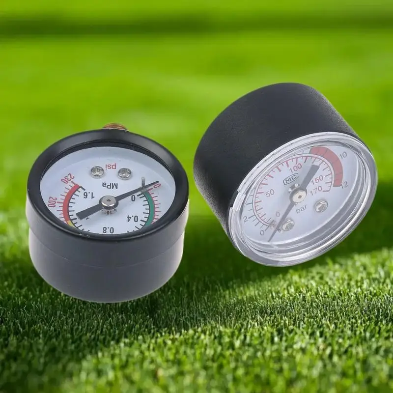 เกจวัดแรงดันลมแบบใช้งานได้จริง: ตรวจสอบของเหลวไฮดรอลิกแบบนิวเมติก, 0-12 บาร์ / 0-170 PSI, หน้าปัดใช้งานง่าย