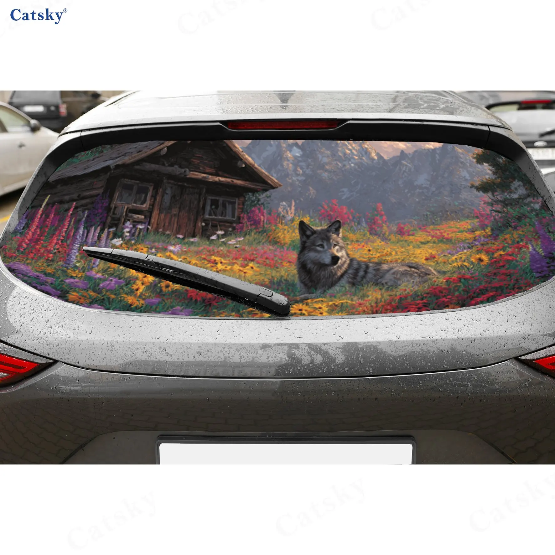 

Graceful Wolf by Cabin Car Rear Window Decal, Waterproof Self-adhesive & Anti-scratch Auto Vinyl Wraps Sticker, Auto Decoration,