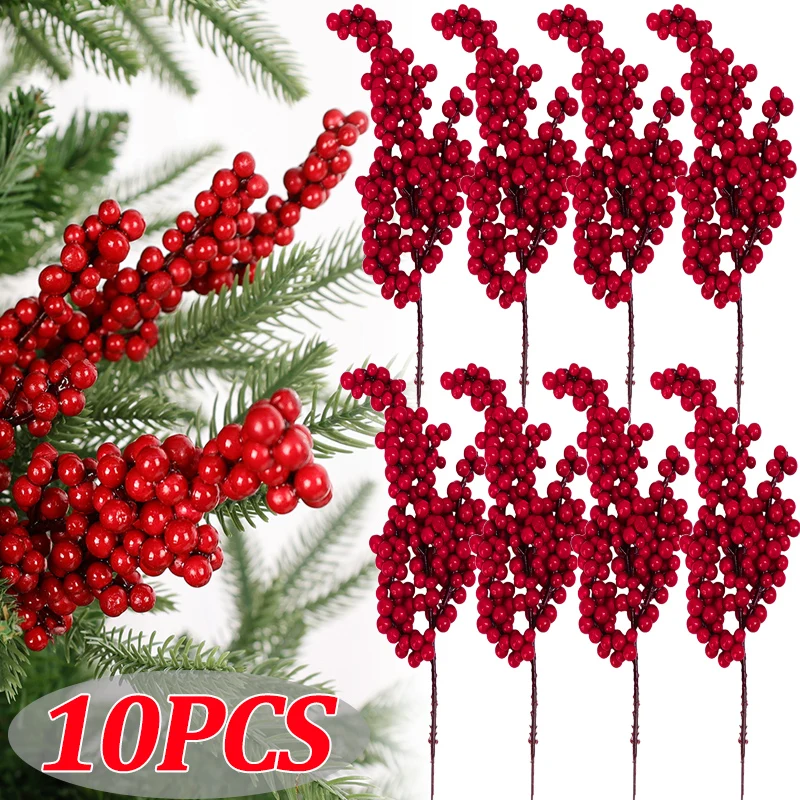 Christmas Artificial Berry Branch Red Holly Berry Plants Fake Flowers DIY Gift Pine Branch Decor Berry Home Decoration Supplies