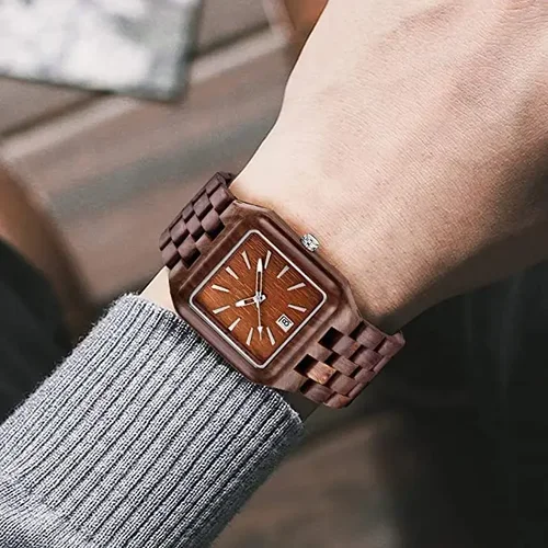 Imagen 1 del producto 2025 reloj cuadrado creativo Simple de cuarzo de madera para hombre, relojes de madera de lujo a la moda para hombre, regalo exquisito de negocios montre homme