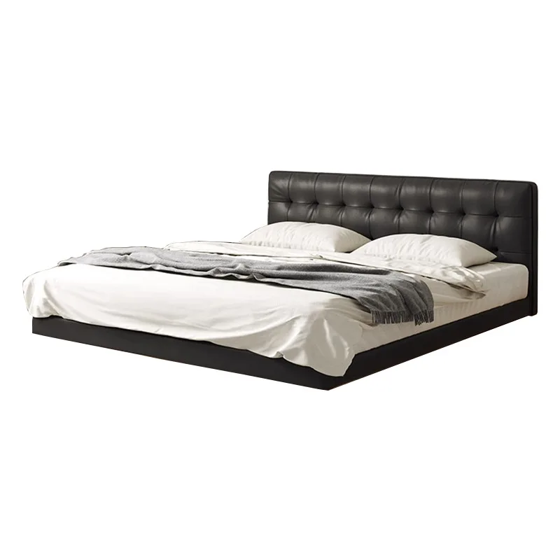 

Italian minimalist black leather bed bedroom 1.8m double bed modern minimalist soft bag suspension bed