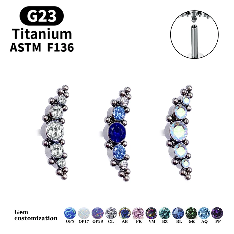 Luxury Blue Gem Earrings G23 Titanium Cartilage Inlaid Zircon Lip Stud Earrings Piercing Sexy Ladies Body Decoration Jewelry