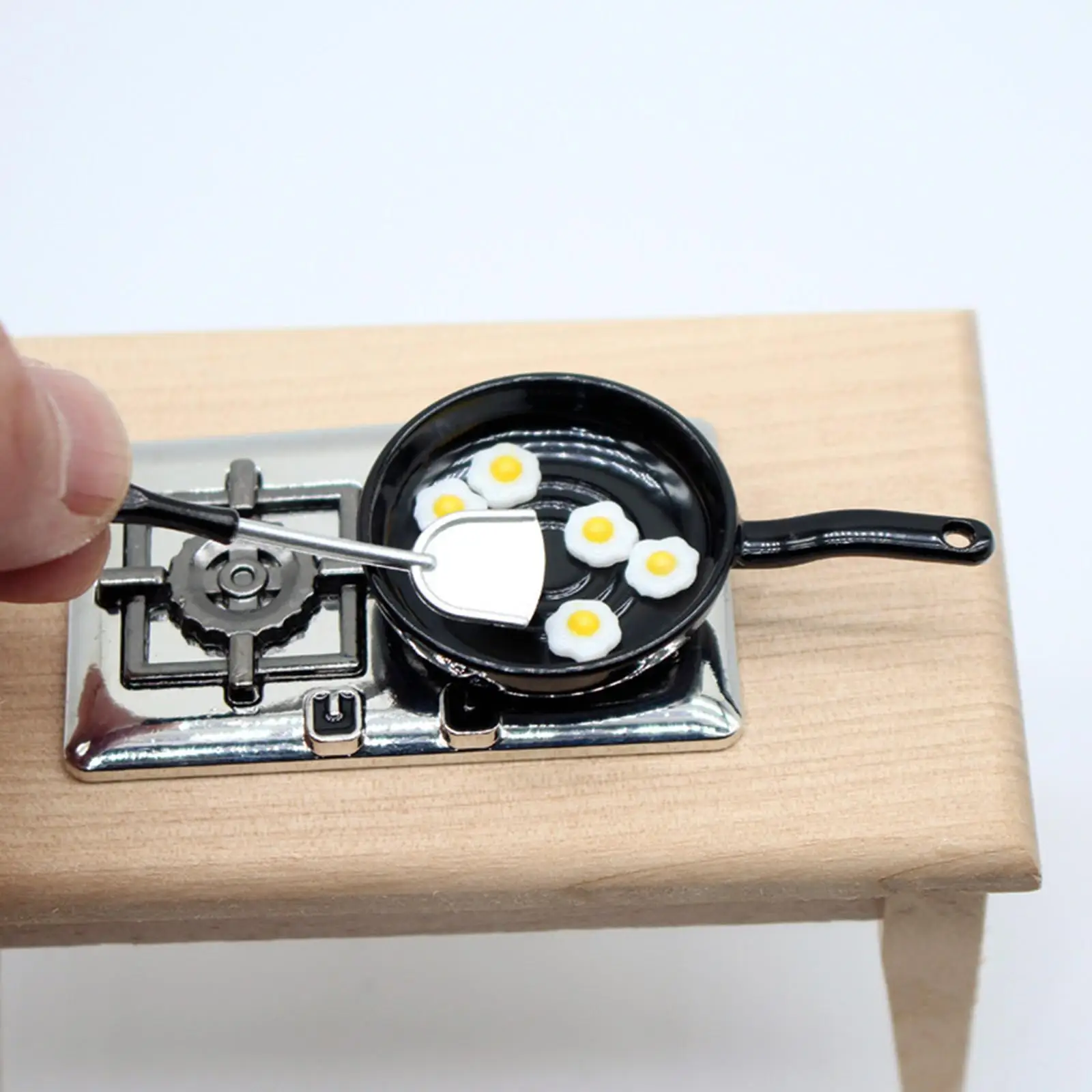 1:12 Miniature Frying Pan and Spatula Poached Eggs Set for Ktichen Home