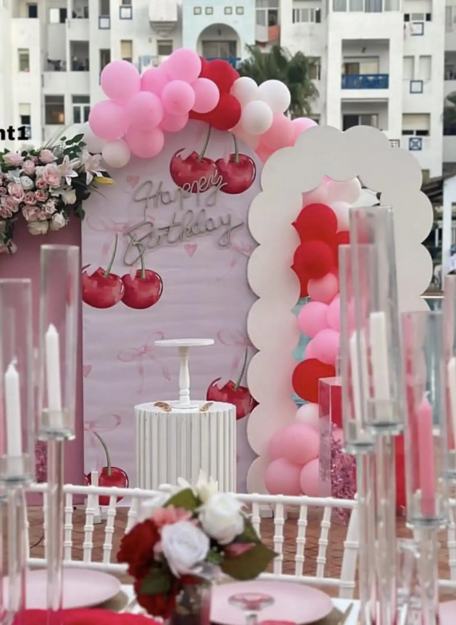 

Mehofond Custom 2-Sided Pink Bow Cherry on Top Girl First Birthday Party Baby Shower Cover Chiara Arch Background Decor Backdrop